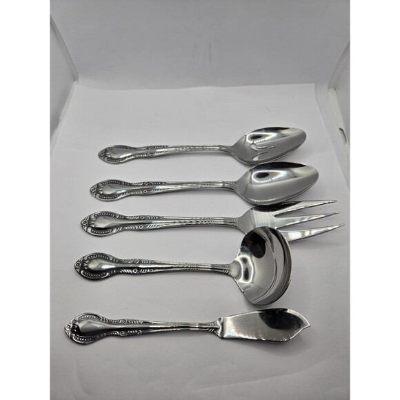 Columbia Beaded Handle Stainless Steel Flatware Serving Set 5 pcs. - Picture 3 of 11